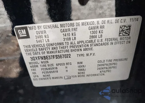 2015 Cadillac Srx Luxury Collection z USA, uszkodzony, nr VIN 3GYFNBE37FS567022